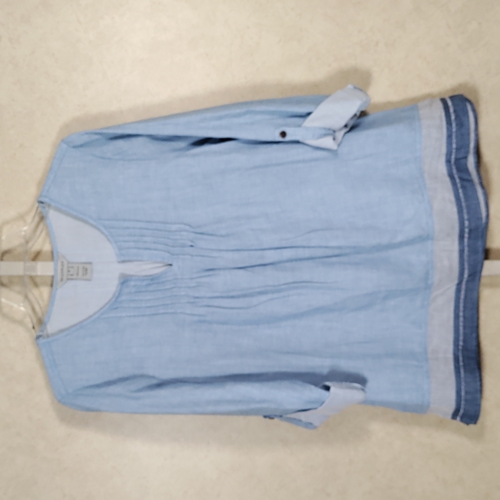6180 Multiples blue pleated 3/4 sleeve blouse M NWT